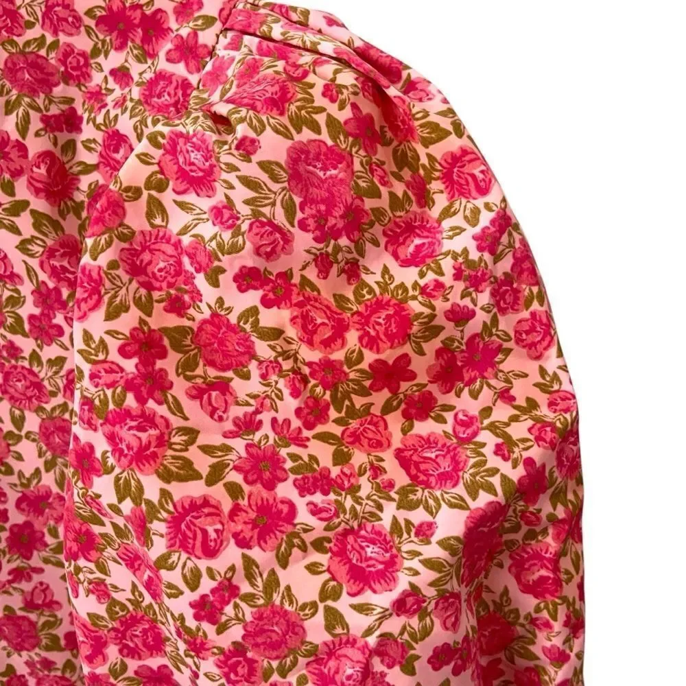 Zara Taffeta Floral Puff Sleeve Blouse